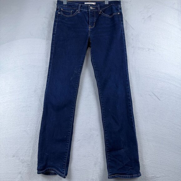 Levi's 314 Shaping Straight Jeans Denim Stretch Mid Rise Women Dark Blue Size 28 - Picture 1 of 12